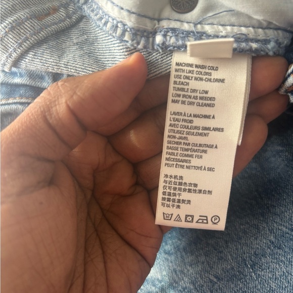 We The Free CRVY High Rise Button Fly Jeans 34 Distressed Raw Hem straight leg - Picture 3 of 6